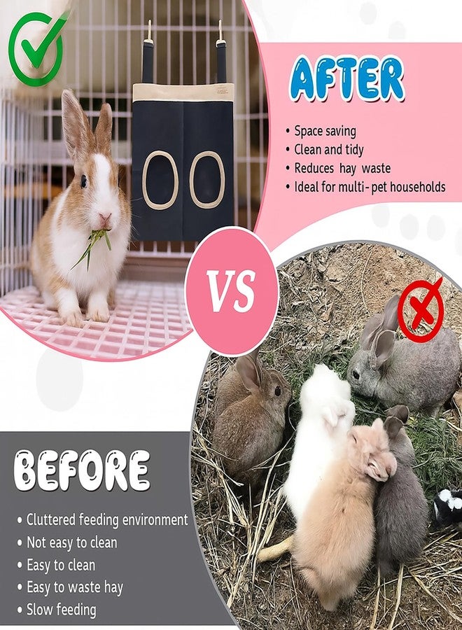 Colenumone Rabbit Hay Feeder Bag for Guinea Pigs and Chinchillas | Chew Proof Washable Oxford Cloth Hay Rack, Timothy Hay Holder, Hanging Double Hole Black Oxford Cloth - Image 4